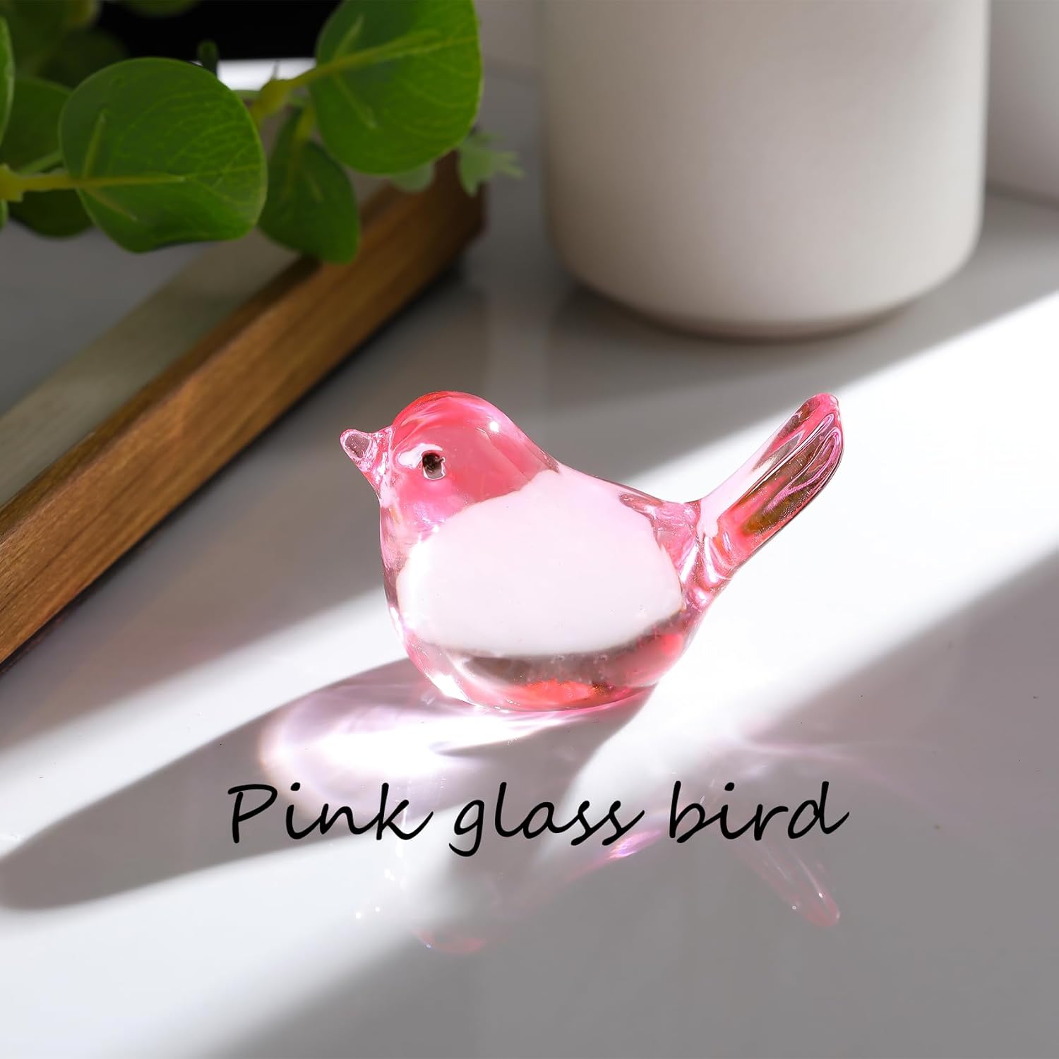 Handmade Glass Pink Bird Gifts for Bird Lovers Women Men, Art Glass Birds Collectible Figurines for Desk Table Home Office Decoration