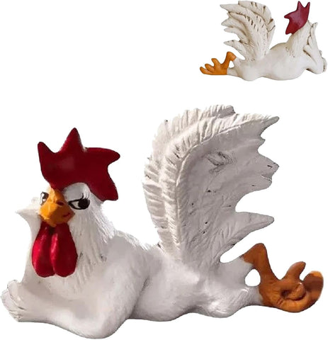 Lying Rooster Figurine with Enchanting Posture & Long Eyelashes Table Art Sculpture A Big Rooster Lying Down,Funny Winking Rooster Statue Farm Animal Table Ornament