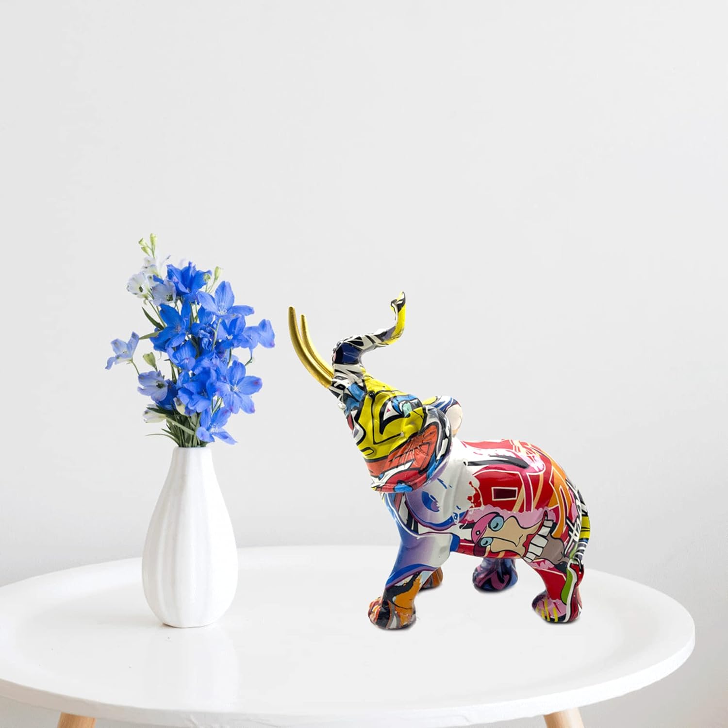 Colorful Art Elephant Statue Sculpture Figurine Collectible Gift Idea Home Decor Desktop Decoration (Large)