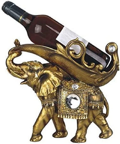 Lucky Wealth Thai Elephant Wine Rack Bottle Holder, Wine Rest Figurine Statue, Feng Shui Home Decor on Tabletops and Counters, Wine Lovers Anniversary Housewarming Unique Gifts for Her