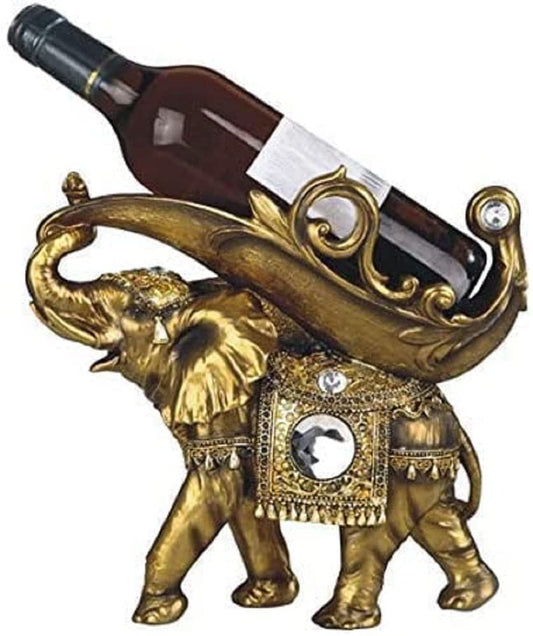 Lucky Wealth Thai Elephant Wine Rack Bottle Holder, Wine Rest Figurine Statue, Feng Shui Home Decor on Tabletops and Counters, Wine Lovers Anniversary Housewarming Unique Gifts for Her 838