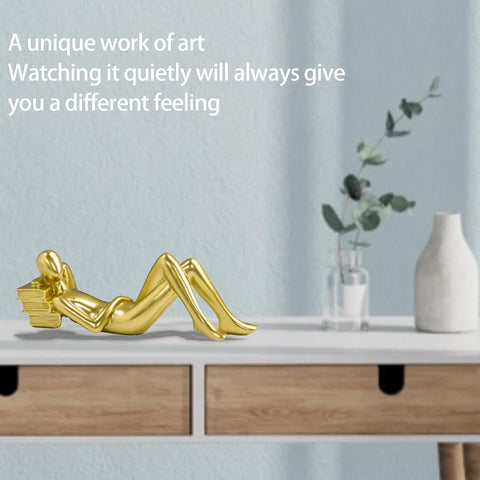 Gold Reading Women Statue, Thinker Sculptures, Modern Aesthetic Figurine Decoration, Abstract Thinker Statue, Bookshelf Decor Accents (C)