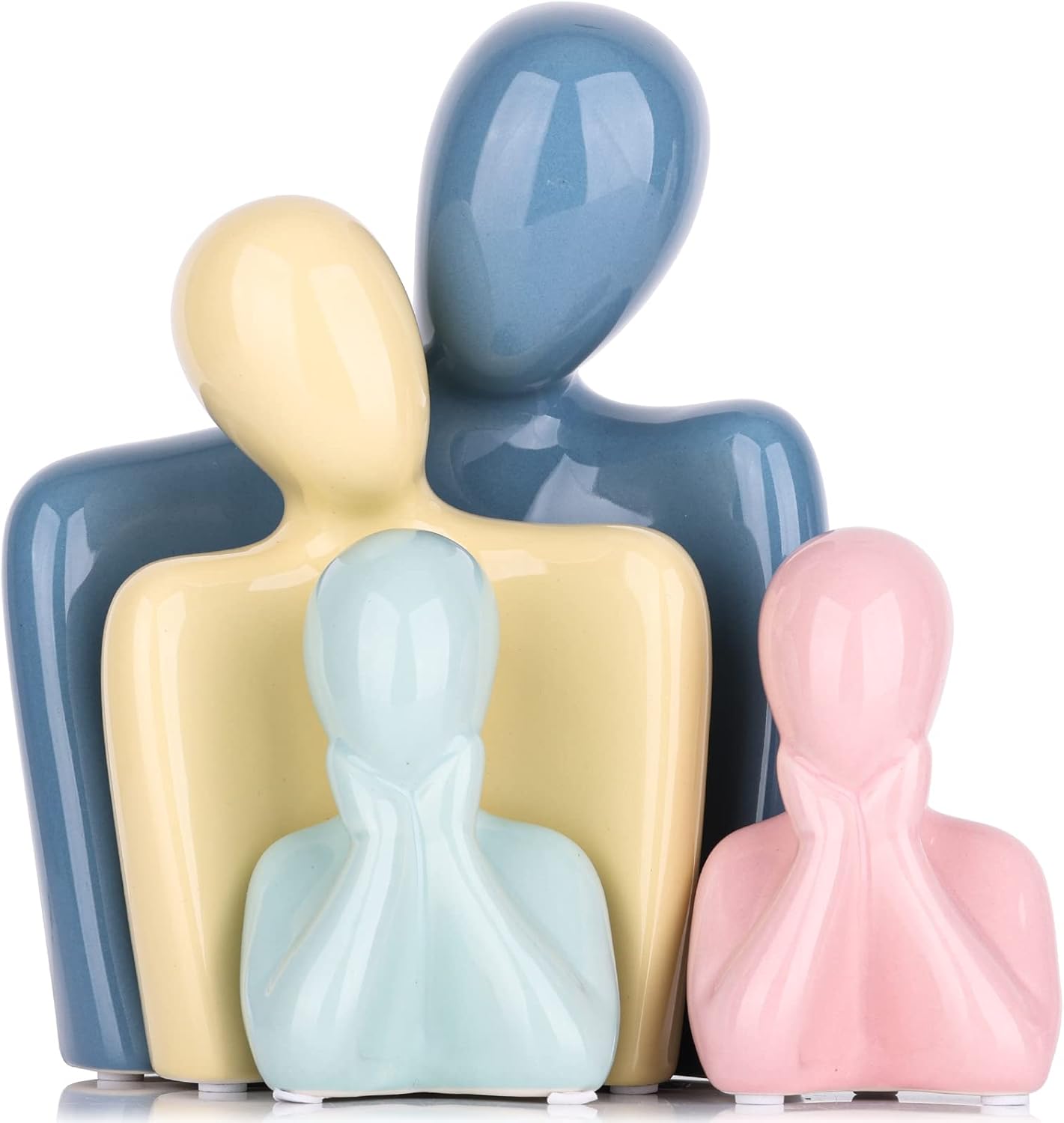 Family of 4 Figurines- Modern Abstract Figure Home Art Decon Sculpture,Ceramic Family Sculpture of 4, Memorial Gift for Parents, Suitable for Shelf, Bookself, TV Stand Decor