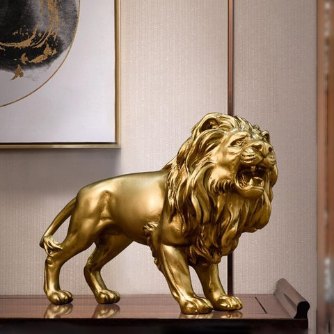 10 Inch Lion Statue Figurine Sculpture Resin Collectible Gifts for Lion Lover Office Home Decor Desk Accessories Decoration Garden Figurines Outdoor Decor Gold