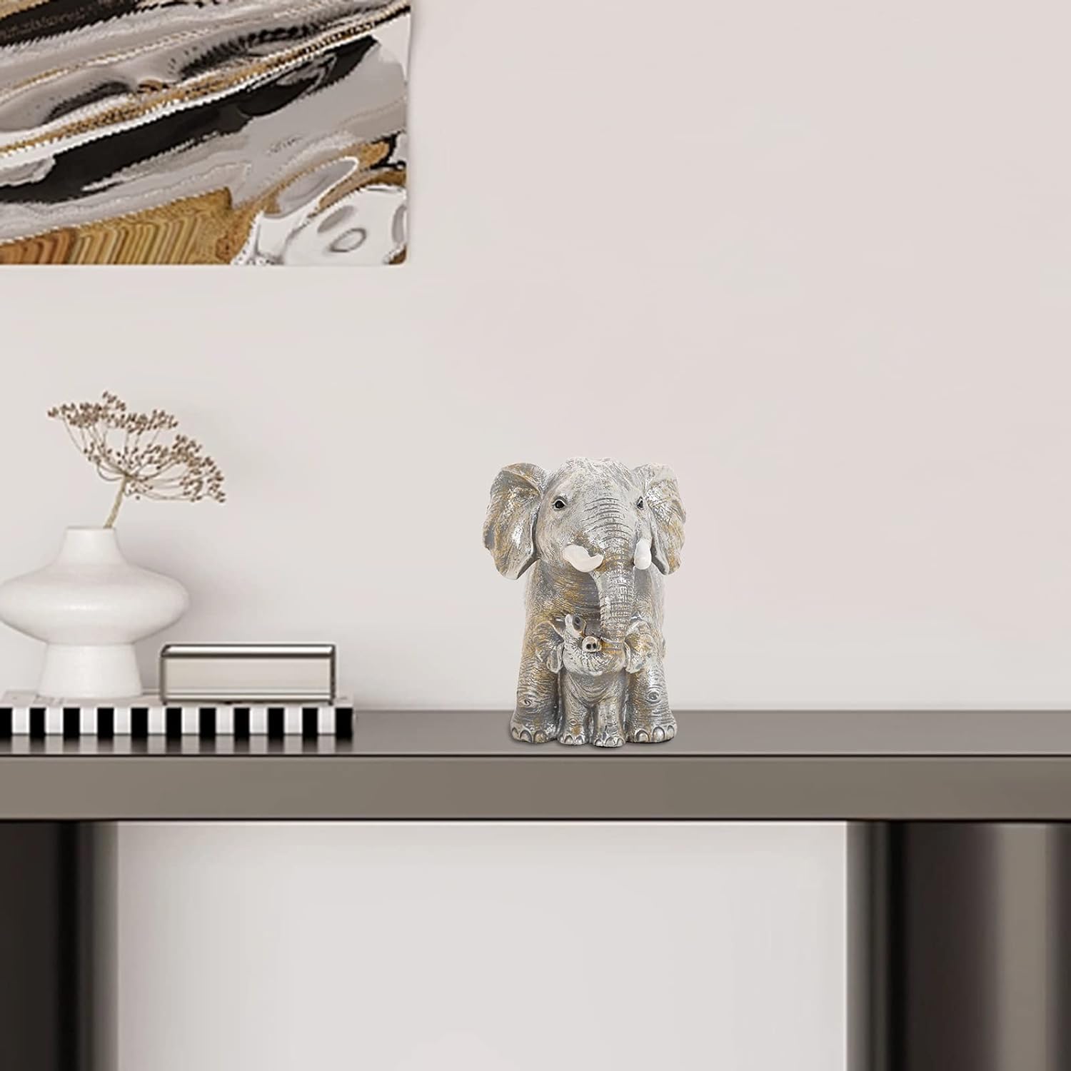 Elephant Gifts for Women,Elefantes Sala De La Suerte Decorativos,Cute Statue Decor Brings Love, Grayish Yellow Figurines Home Decoration Living Room