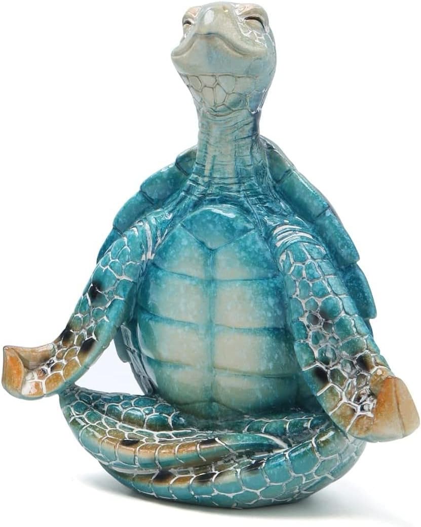 VVGIFTS Sea Turtle Meditation Yoga Decor, Meditating Coastal Beach Decorations, Zen Yoga Resin Statue for Home Office Ornaments (Put The Palm Separate)