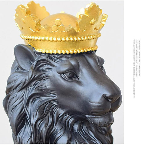 CUZOKOLA 15" Black Lion Statue Decoration-Nordic Lion King Figurines with Crown Sculpture Home Office Decor Best Gifts for Man