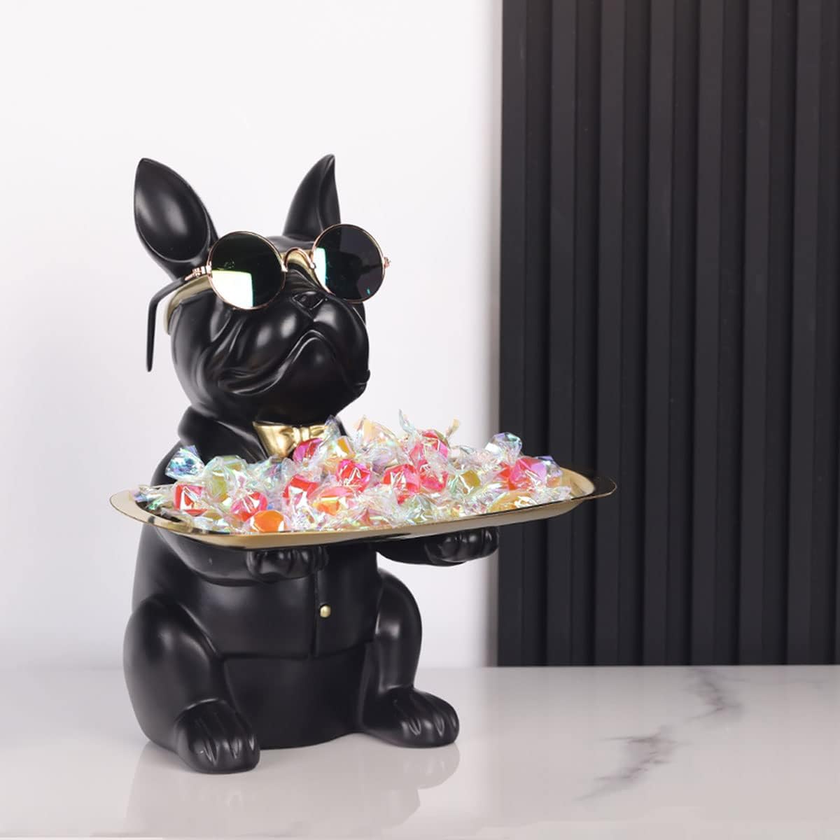 Modern Decor Resin Bulldog Tray Statue Piggy Bank Tray Storage Entrance Key Holder Candy Jewelry Earrings Tray Suitable for Home Decor Modern Art Dining Table Decor Office Small Object Tray