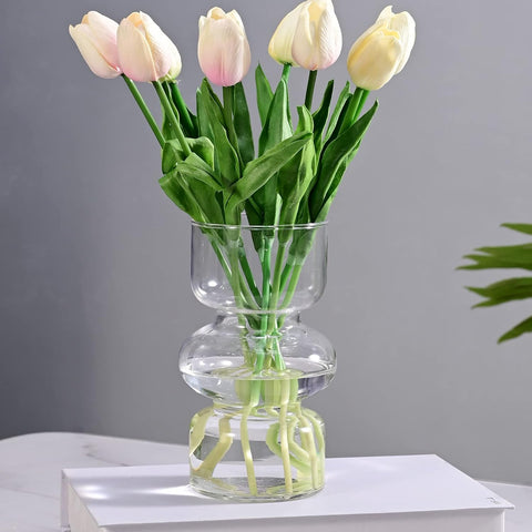 7 inch Clear Glass Flower Vases for Centerpiece Table Home Indoor Desk Decor,Ins Modern Boho Style Vase for Wedding Housewarming Gift