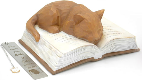 Book Lovers Gifts for Women- Cat Book Figurines with Bookmark Cat Lover Gifts Bookish Gifts Book Lovers Gifts Book Accessories Gifts for Book Lovers Cat Mom Gifts Sculpted Hand-Painted Resin Statues