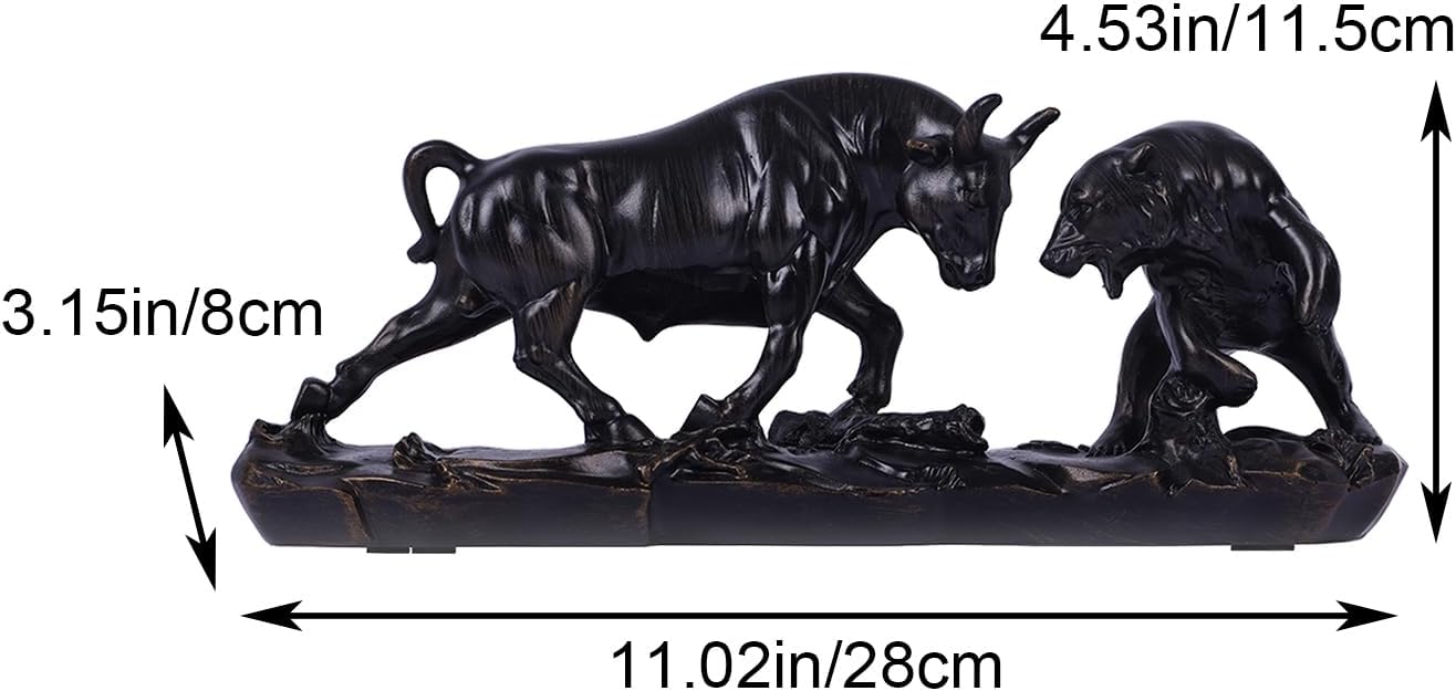 Resin Wall Street Bull Statue, Feng Shui Bull and Bear Decor for Stock Market, Men's Desk, Bookshelf, Living Room, Study, Gift