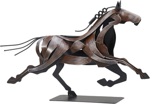 Running Horse Sculpture Western Decor, Handmade Metal Horse Statue Home Decor, Rustic Animal Statue Gifts for Women (Black)