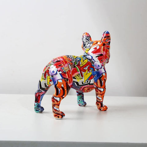 Creativity Modern Colorful French Bulldog Statue Wholesale Graffiti Office Ornaments Printing Resin Dog Home Decor Crafts (FA,25.5x13x24.5CM)