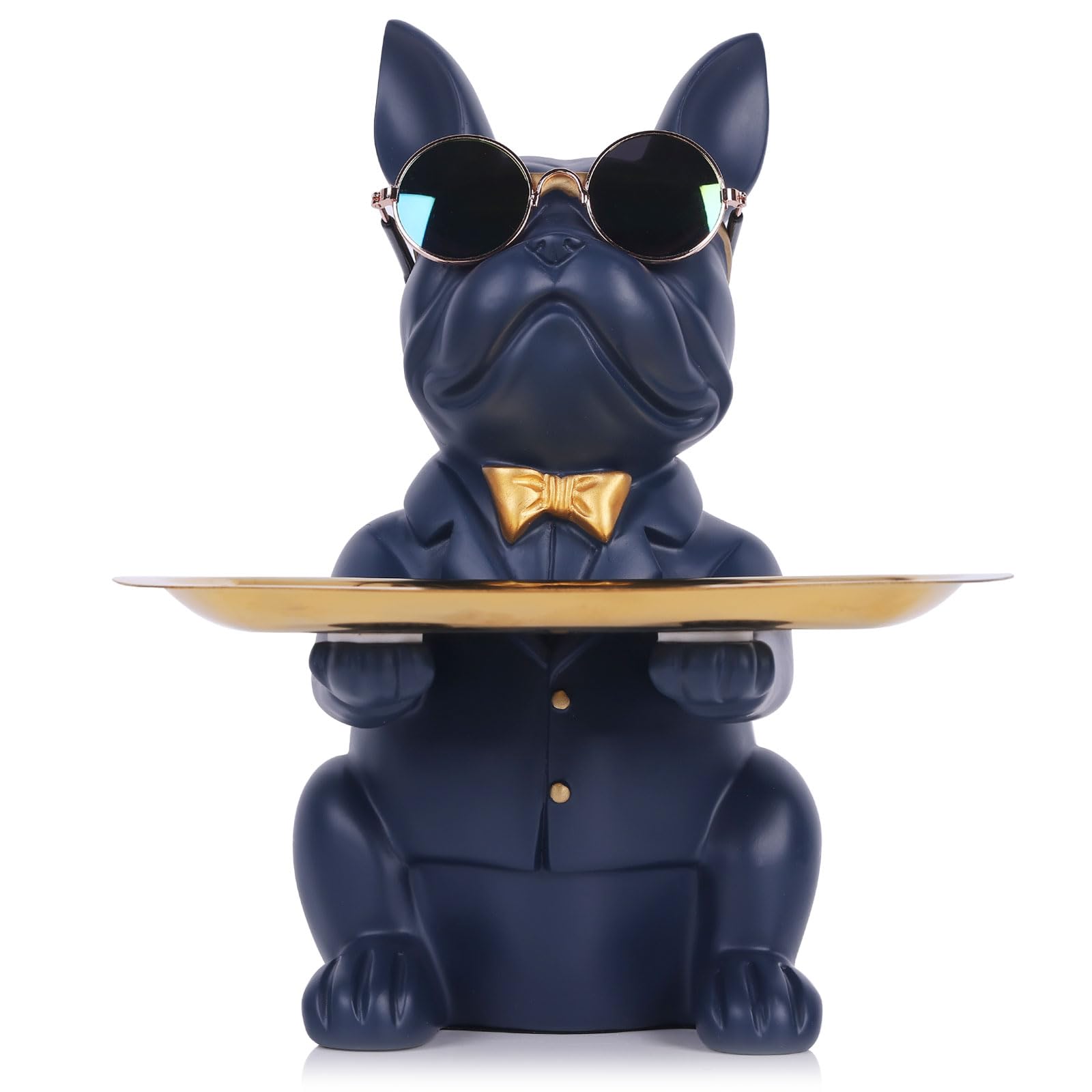 Modern Decor Resin Bulldog Tray Statue Piggy Bank Tray Storage Entrance Key Holder Candy Jewelry Earrings Tray Suitable for Home Decor Modern Art Dining Table Decor Office Small Object Tray