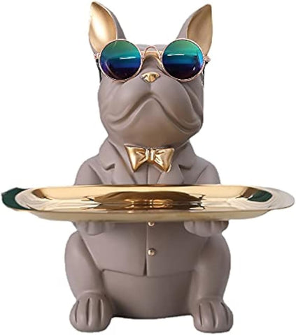 French Bulldog Gifts Key Holder Candy Dish Tray Home Decor Resin Butler Statue Key Bowl Entryway Table Frenchie Dog Sculpture Dining Table Decor Office Small Object Tray (Black)