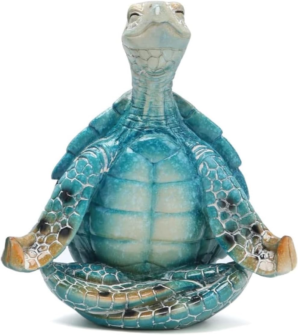 VVGIFTS Sea Turtle Meditation Yoga Decor, Meditating Coastal Beach Decorations, Zen Yoga Resin Statue for Home Office Ornaments (Put The Palm Separate)