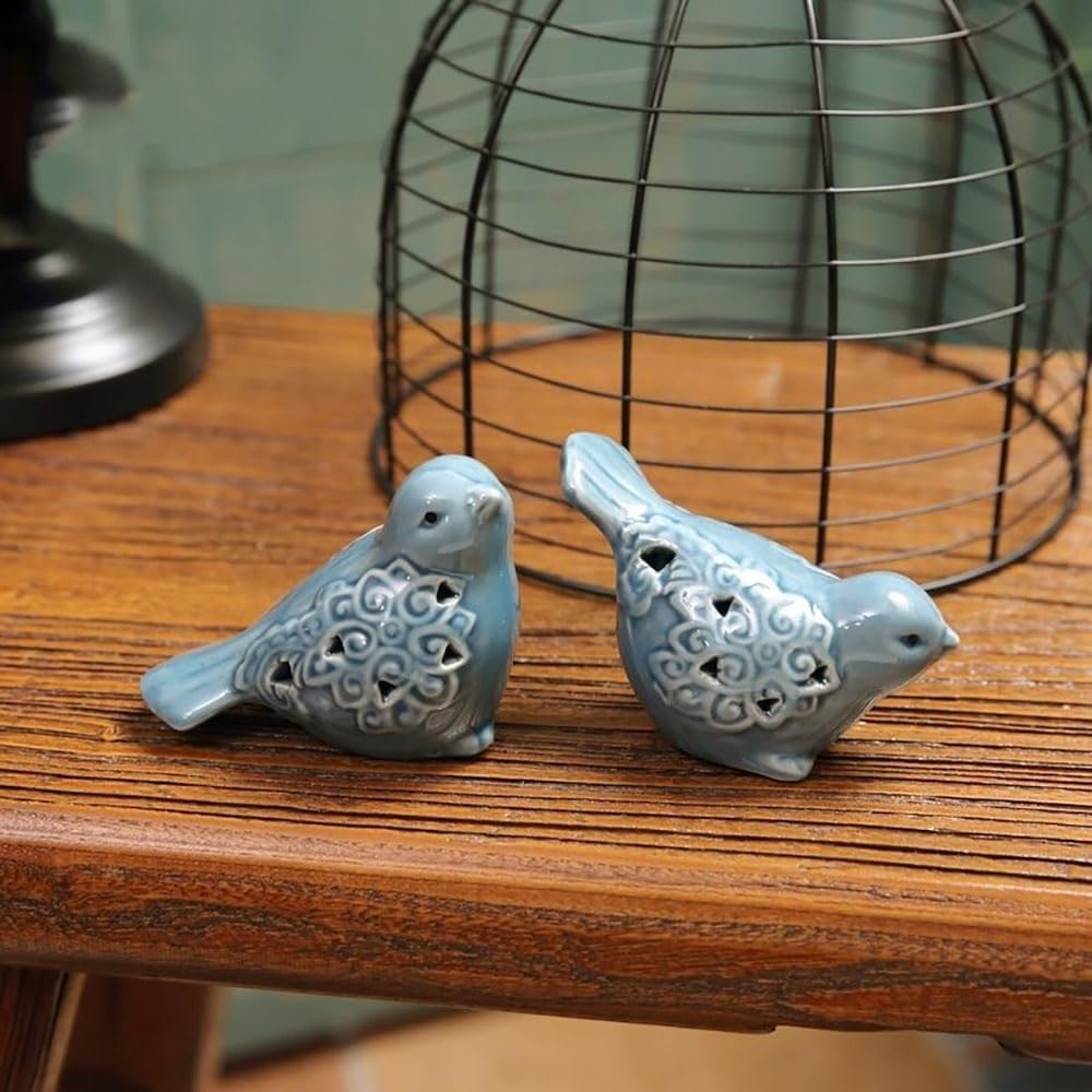 Small Animal Statues, Ceramic Bird Statues, Home Office Decor, Small Decor for Cabinet Shelves Entryway Bookcase TV Stand, Micro Landscape Accessories (Birds)