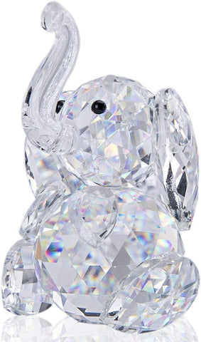 Cute Elephant Figurine Collection Cut Glass Ornament Statue Animal Collectible