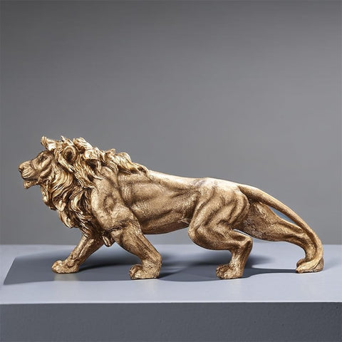 14 Inch Strong Lion Statue Figurine Sculpture Resin Collectible Gifts for Lion Lover Office Home Decor Desk Accessories Decoration Garden Figurines Outdoor Decor Gold