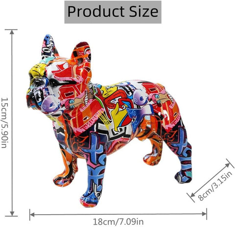 Creativity Modern Colorful French Bulldog Statue Wholesale Graffiti Office Ornaments Printing Resin Dog Home Decor Crafts (FA,25.5x13x24.5CM)