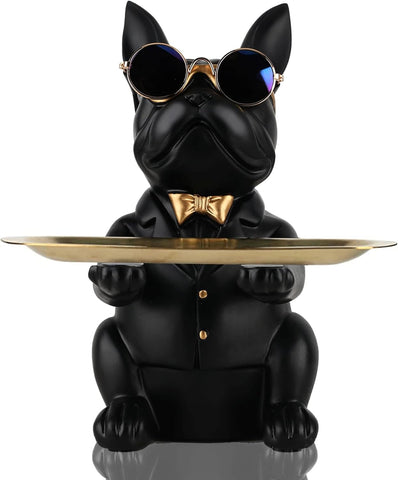 Modern Decor Resin Bulldog Tray Statue Piggy Bank Tray Storage Entrance Key Holder Candy Jewelry Earrings Tray Suitable for Home Decor Modern Art Dining Table Decor Office Small Object Tray