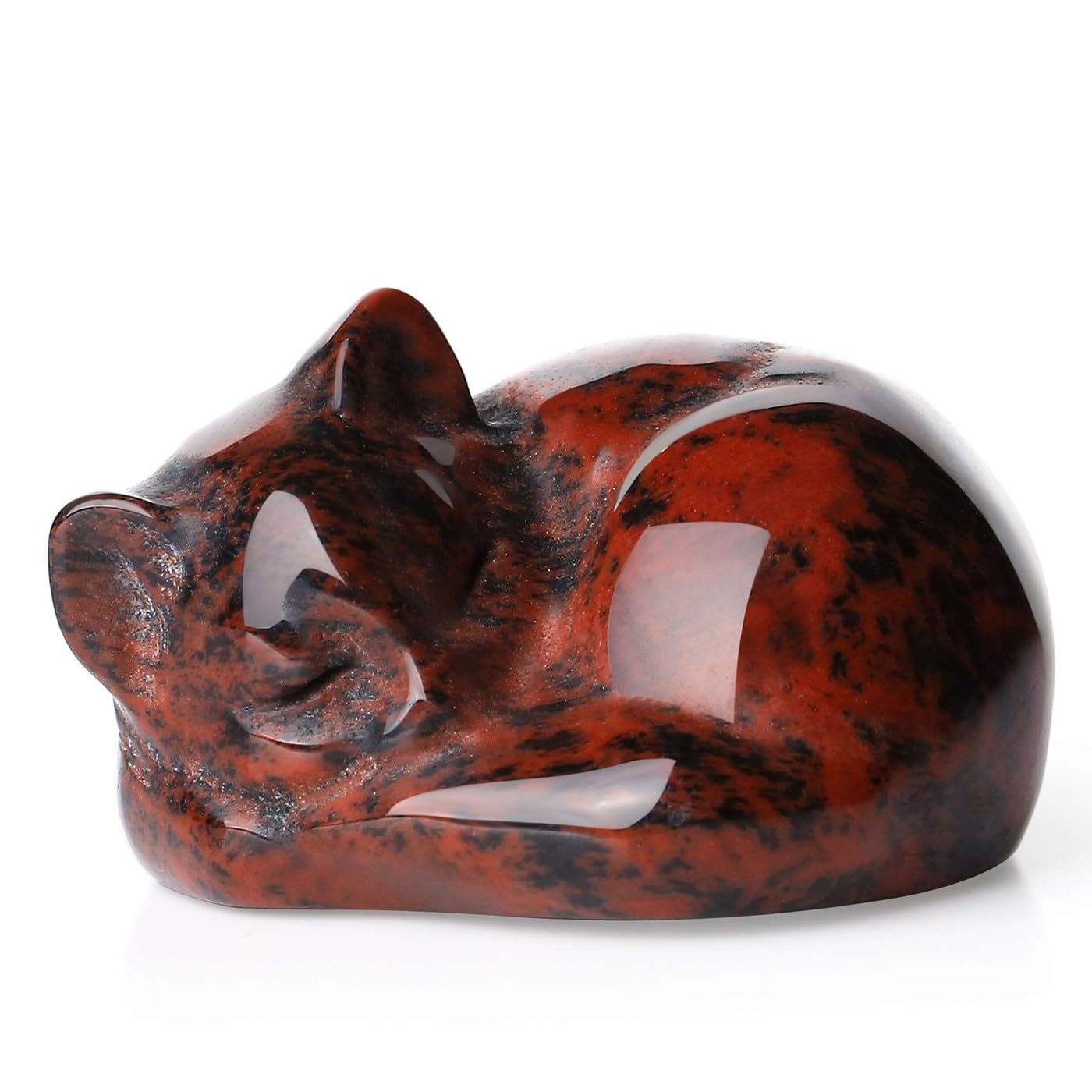 LAIDANLA Black Obsidian Sleeping Cat Statue Healing Crystals Hand Carved Cute Kitten Figurine Sculpture 1.6" Glossy Gemstone Decor Polished Stone Reiki Office Room Bedroom Desk Home Decoration Gifts