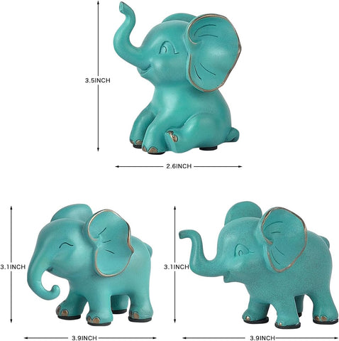 Small Elephant Statues, Green Set of 3 Cute Home Decor, Figurine Decorative Ornaments for Living Room, Bedroom, Office Desktop, Cabinets, Unique