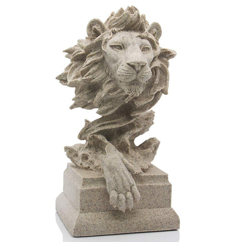 H&W Sandstone Lion - The King of Beasts - Statue Decoration for Home/Study/Living Room, Great Collectible Figurines, Best Gift for The Man, Golden Color (HH17-D2)