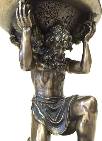 VERONESE DESIGN 9 Inch Greek Titan Atlas Carrying The World Statue Cold Cast Resin Antique Bronze Finish