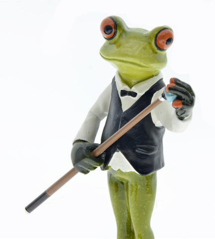 Creative Playing Billiards Frog Resin Sculptures Statues, Funny Standing Frogs Mascot Collectible Figurines for Ball Games Lovers Home Office Decorations Gifts