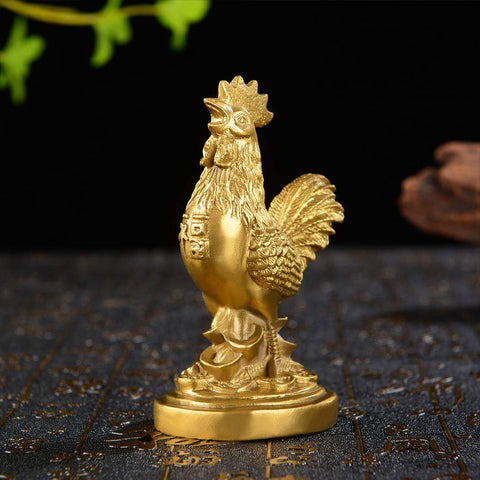 Brass Feng Shui Statue Auspicious Rooster/Chicken/Cock Home Office Decorative Talisman Golden Figurine Gift for Collection PTZY048