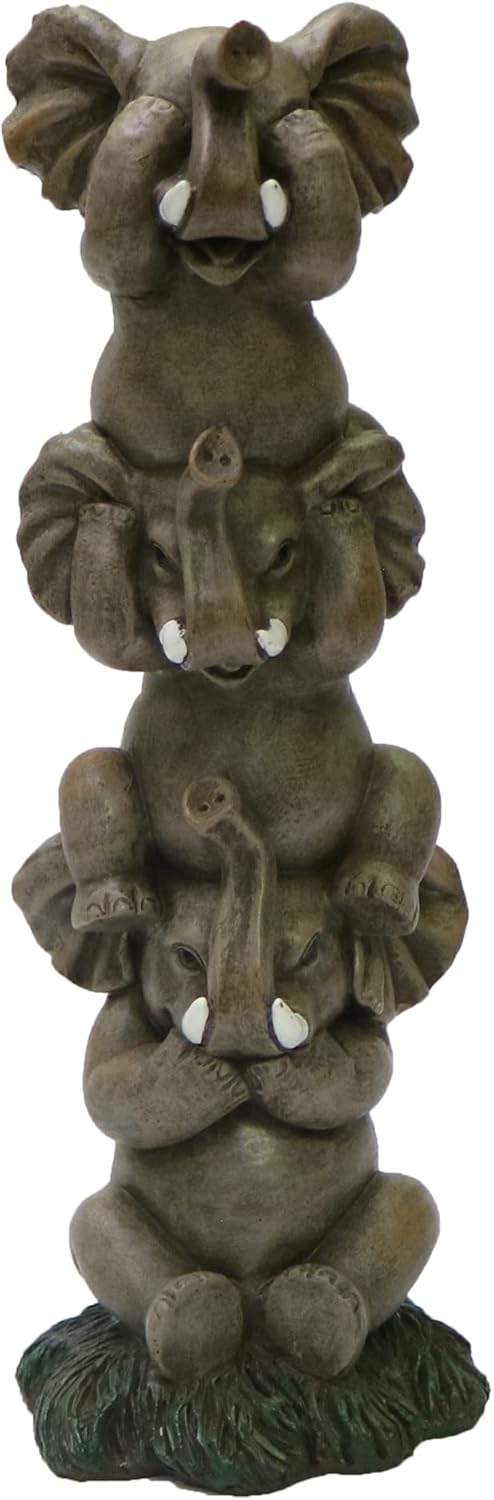 See Hear Speak No Evil Elephants Totem Statue 9" Tall Jungle Safari Wildlife Acrobatic Elephants Figurine Decor Sculpture Pole Resin Home Decorative Accent