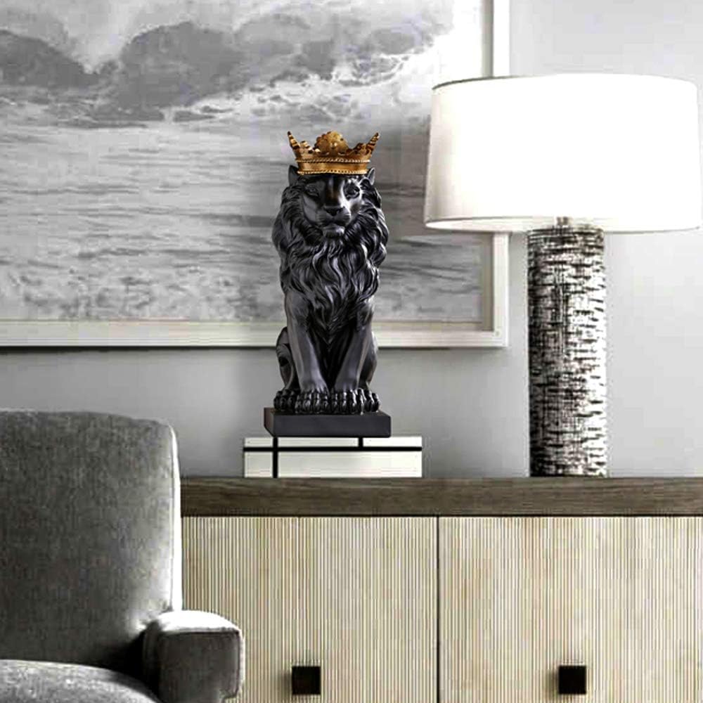 H&W 15''H Lion King Statue, Nordic Style Home and Study Decoration, Collectible Figurines, Best Gift for The Man, Black (HH16-D1)