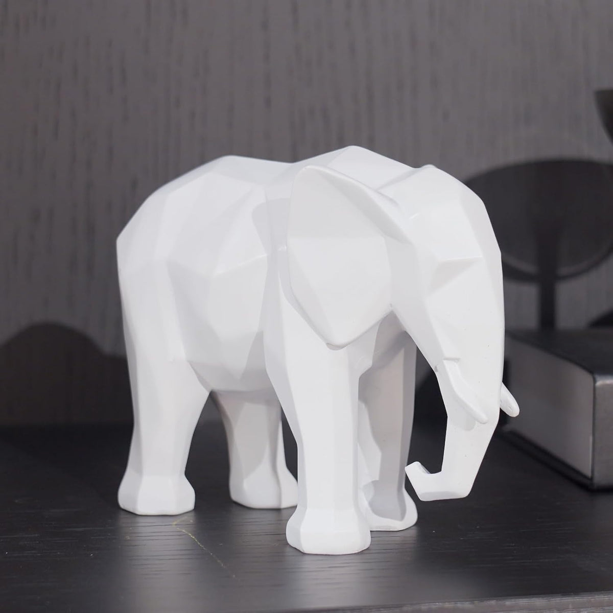 White Elephant Decor Origami Statue - Modern Elefantes Decoracion Casa, Resin Elephant Gift Figurines Decorations for Living Room 6 x 2.25 x 4.5 Inch