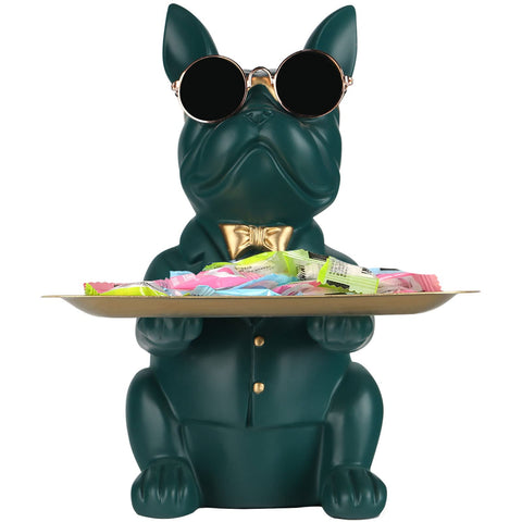 Modern Decor Resin Bulldog Tray Statue Piggy Bank Tray Storage Entrance Key Holder Candy Jewelry Earrings Tray Suitable for Home Decor Modern Art Dining Table Decor Office Small Object Tray