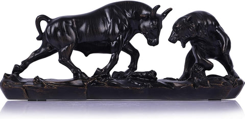 Resin Wall Street Bull Statue, Feng Shui Bull and Bear Decor for Stock Market, Men's Desk, Bookshelf, Living Room, Study, Gift