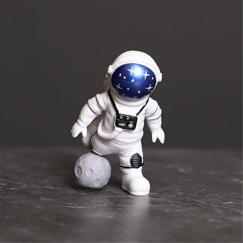 Blue White Astronaut Statues Set of 4, Spaceman Sculpture Figurines Outer Space Theme Decor for Nursery Room Cake Topper