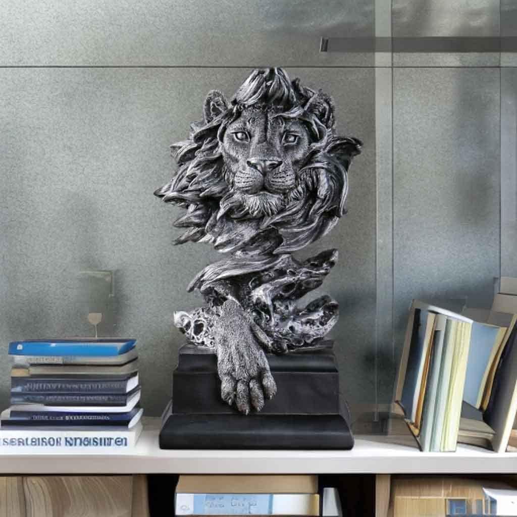 Large Modern King of Royal Lion Statue Golden Lion Head Collectible Figurine Decoration for Home Office Decor for Men Bookshelf Room Accessories Best Manly Lion King Gifts for Men 12.68" H