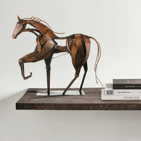 Handmade Horse Statue - Unique Rustic Decor for Office & Home - Hand-Painted Metal Sculpture - Perfect Handicraft Gift for Horse Lovers (Blue)