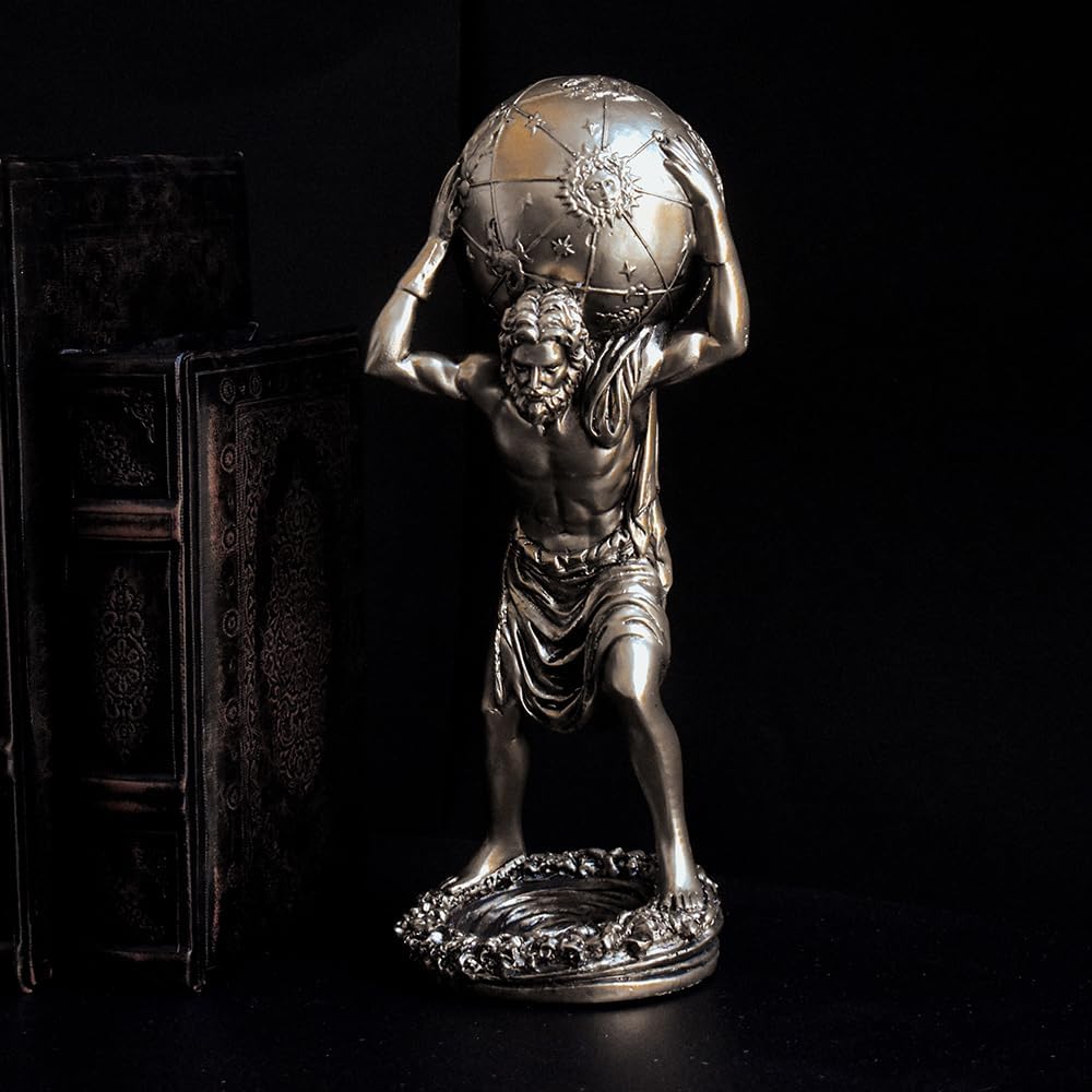 Atlas Statue -11.4 Inch Bronze, Home Library Decor, Office Decoration for Men, The World is Yours Statue, Goddess, Greek Mythology, Greek Sculpture