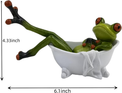 VVGIFTS Frog Figurines Decor Funny Cute Craft Resin Frog Sculpture Statue for Home Office Desk Tabletop Bathroom Decoration, Ornament Gift (Frog Lying in Bathtub)