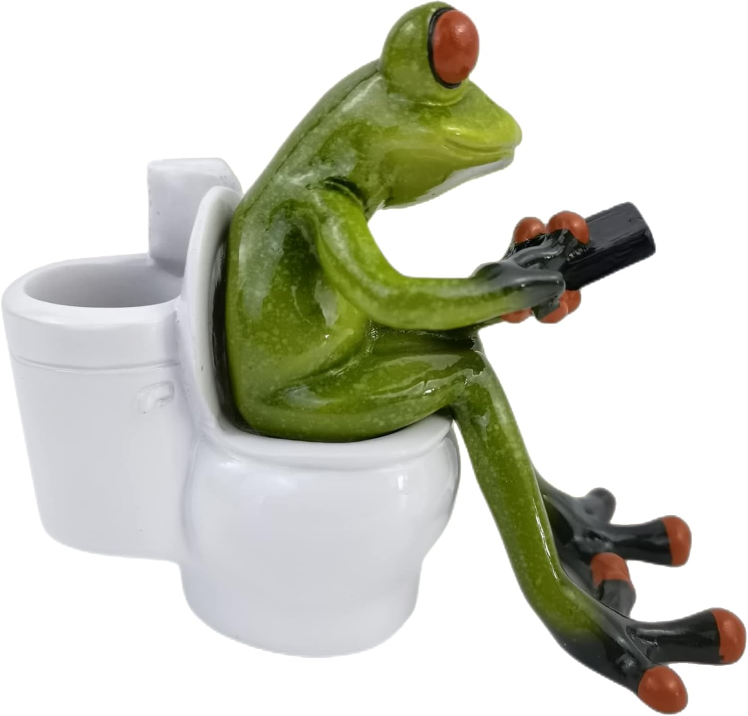 VVGIFTS Frog Figurines Decor Funny Cute Craft Resin Frog Sculpture Statue for Home Office Desk Tabletop Bathroom Decoration, Ornament Gift (Frog Sitting on Toilet)