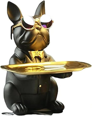 French Bulldog Gifts Key Holder Candy Dish Tray Home Decor Resin Butler Statue Key Bowl Entryway Table Frenchie Dog Sculpture Dining Table Decor Office Small Object Tray (Black)