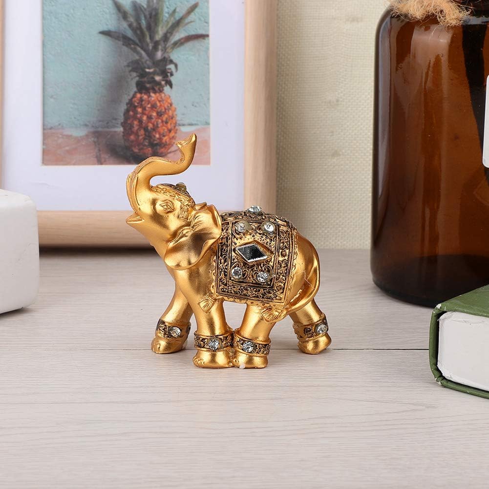 2pcs Elephant Statue,Feng Shui Lucky Elephant Figurine,Golden Elegant Elephant Sculpture Wealth Lucky Figurine,Small Resin Home Decoration Wealth Figurine Feng Shui Decor