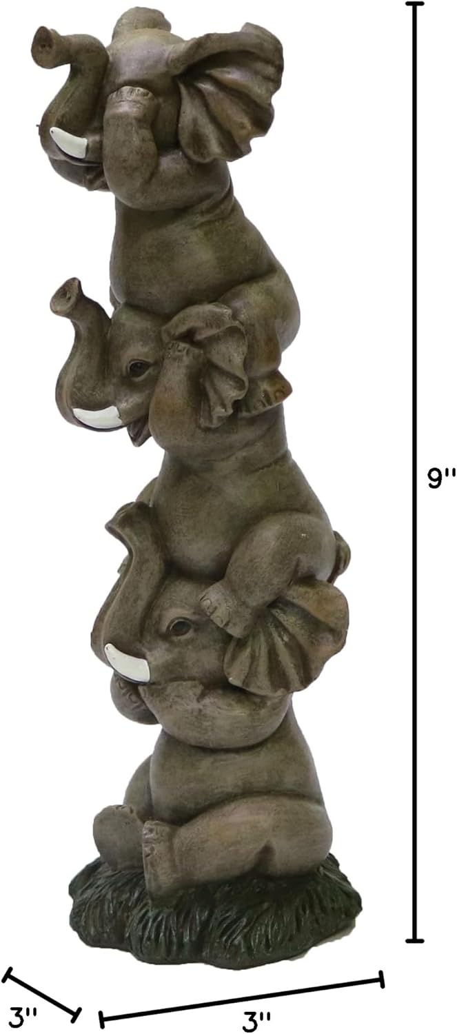 See Hear Speak No Evil Elephants Totem Statue 9" Tall Jungle Safari Wildlife Acrobatic Elephants Figurine Decor Sculpture Pole Resin Home Decorative Accent