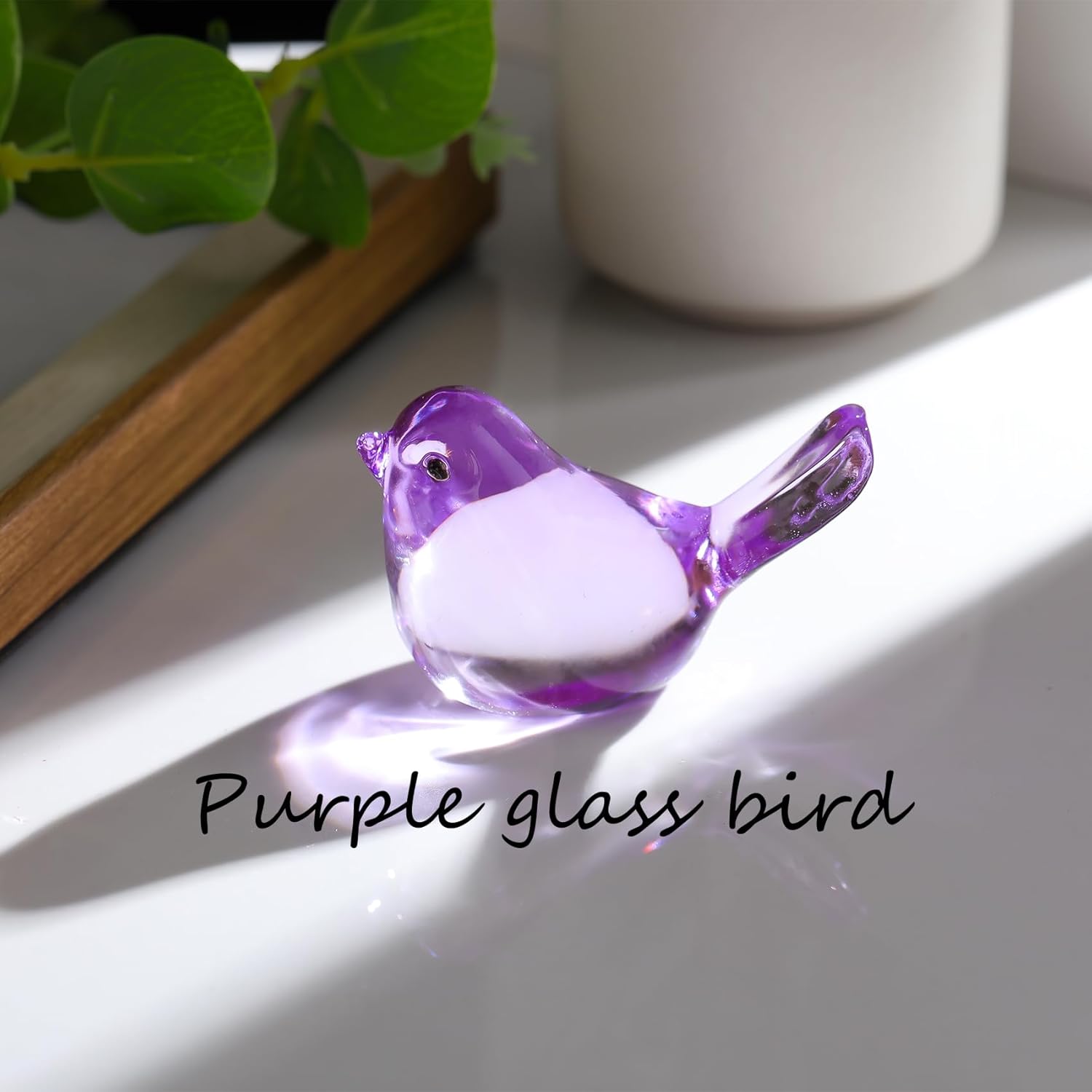 Handmade Glass Pink Bird Gifts for Bird Lovers Women Men, Art Glass Birds Collectible Figurines for Desk Table Home Office Decoration