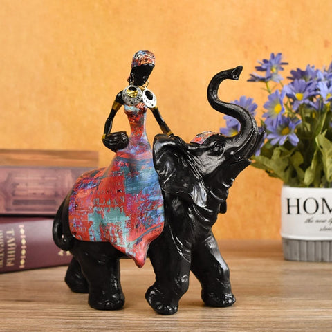 African Tribal Lady and Elephant Decor Statue,Tribal Art for Home Decor,Ideal Vintage - Aesthetic Ornaments for Living Room, Bookshelf, and Table Decor. Perfect Housewarming Gifts for Women