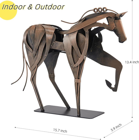 Horse Statue Décor Artwork, 24" H Handmade Metal Pegasus Greek Flying Horse Sculpture, Hand-Painted Animal Figurines for Home Living Room Office (Brown with Wings)