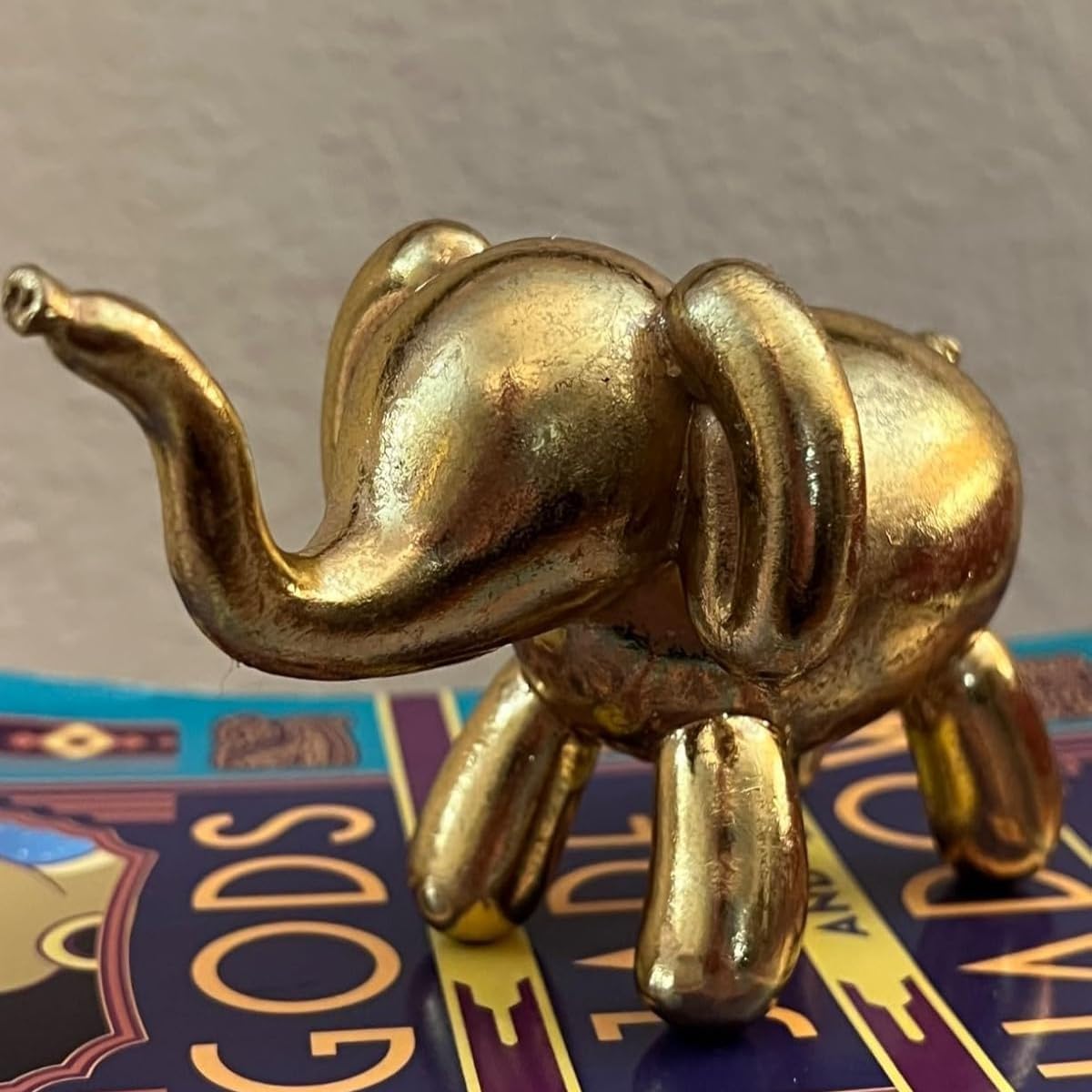 Elephant Statues Home Décor Collectible Figurines - Gold Resin Boho Elephant Decoration Handmade Brings Good Luck Health for Living Room Shelf Office Gifts for Women 7.25 x 3.25 x 5.75 Inch