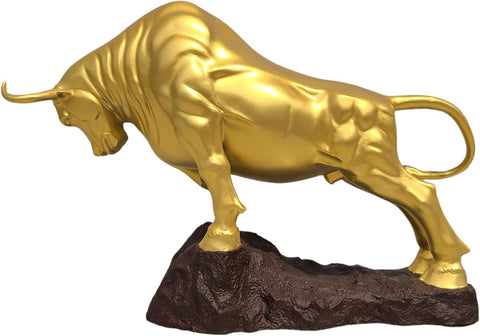 Bronze Bull Sculpture - Pure Copper Charging Bull/Cow/Ox Figure and Statue Handmand Collectable Art Decor - Raging Bull Figurine for Office& Home Decorations and Gift (L:8.3in Red)